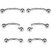 Dyknasz Internally Threaded Eyebrow Piercing Jewelry Surgical Steel Curved Barbell Tiny Eyebrow Ring Vertical Labret Lip Jewelry Ear Rook Small Belly Button Ring for Women Men 16g 6mm/8mm/10mm