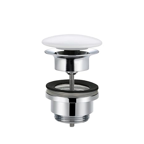 Homelody Keramik Pop-Up Ablaufventil Ablaufgarnitur 1 1/4 Zoll Messing Ventil Ablauf Runder Keramikdeckel mit Überlauf für Wa