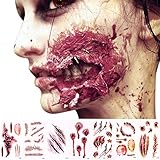 10 Sheets Scars Tattoos Stickers Temporary Tattoos Face Scar Sticker for Halloween Party，Temporary Prop Zombies Cosplay and Makeup, Waterproof Sweatproof Terror Wound Injury Scar Blood Fake Tattoo