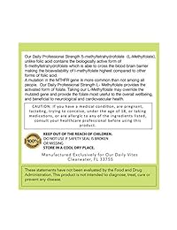 Our Daily Vites L-Methylfolate 15 mg / 15000 mcg Maximum Strength Active Folate, 5-MTHF, Quatrefolic, Metafolin, Filler Free, Gluten Free, Non-GMO, Vegetarian Capsules 90 Count (3 meses de suministro)