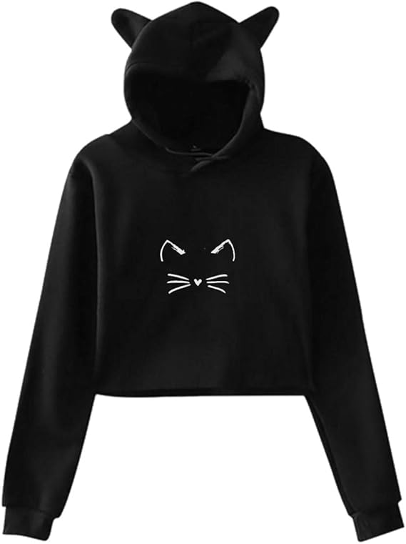 Cat Teen Girls Cat Hoodie Sweatshirt Cute Ear Sleeping Cat Printed