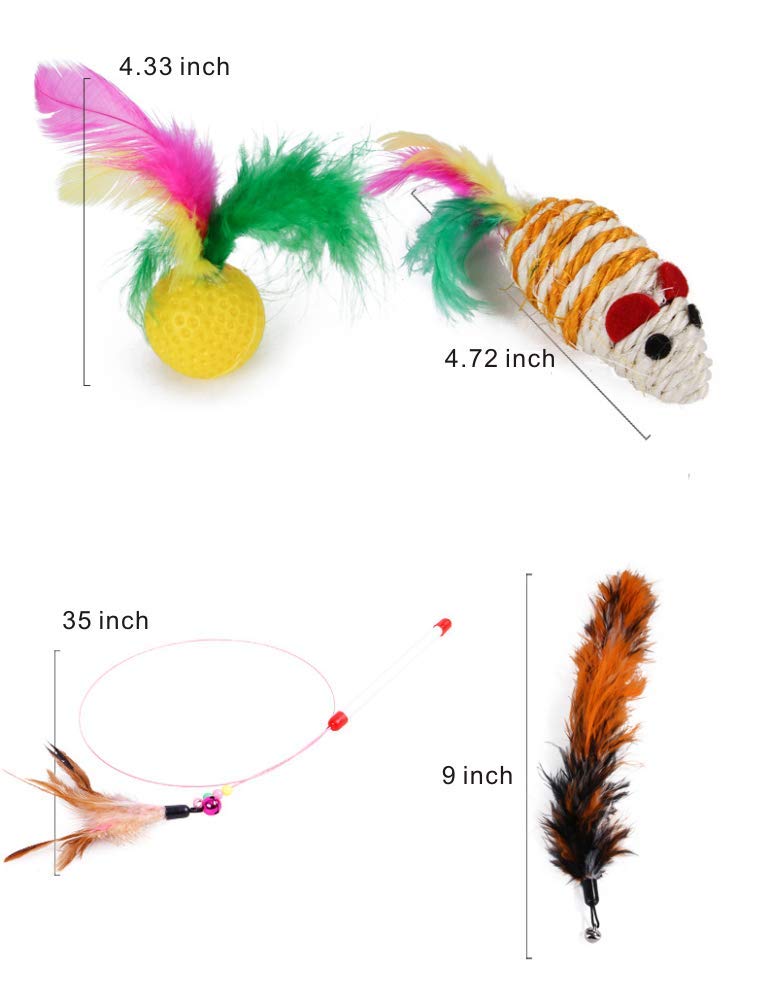 PoPoint 26 pcs Cat Toys Kitten Toys Assortments，Cotton mice Cat Wand Rainbow Ball Bell Ball Crinkle Ball Feather for Cat Puppy Kitten
