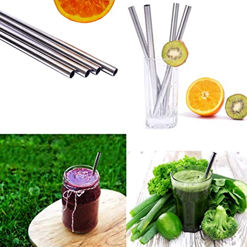 2 Stainless Steel Straws Big Straw Extra Wide 1/2" x 8.5" Long with 2 Drinking Spoon Straws - Reusable Straws For 20oz RTIC,Ozark Tumbler (2 Large Straws + 2 Spoon Straws + 2 Brushes + Box)