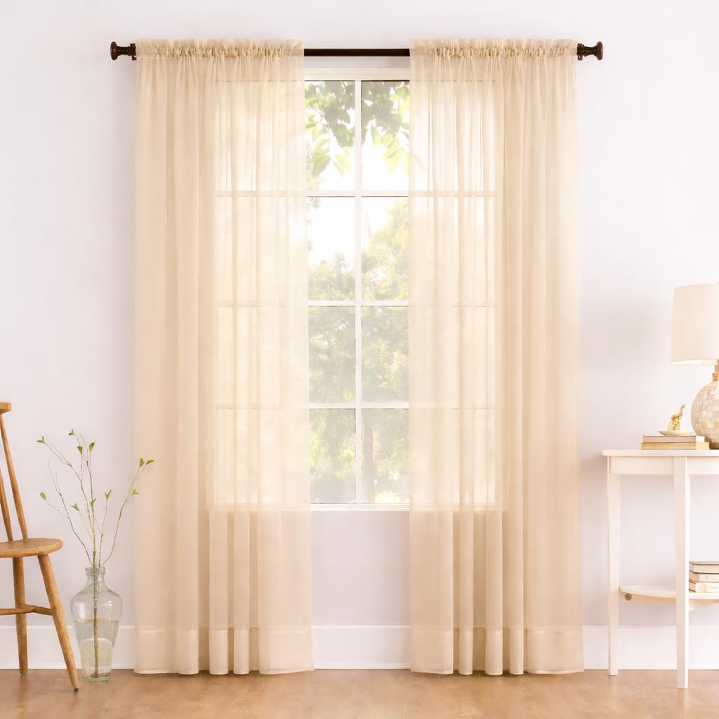 Megachest a pair of slot top voile curtains (Mink, 56" wideX36 drop 2 Panels)