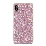 Jewby iPhone X Case, Soft Bling Glitter Case, Luxury Sparkle Bling Glitter Flexible Soft Case for iPhone X with a Free Screen Protector (Pink)