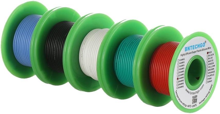 BNTECHGO Ultra Flexible 24 Gauge Silicone Wire Spool 5 Color Red Black White Blue Green High Resistant 200 deg C 600V Electronic Wire 24 AWG Stranded Wire 40 Strands Tinned Copper Wire Hook Up - Image 3
