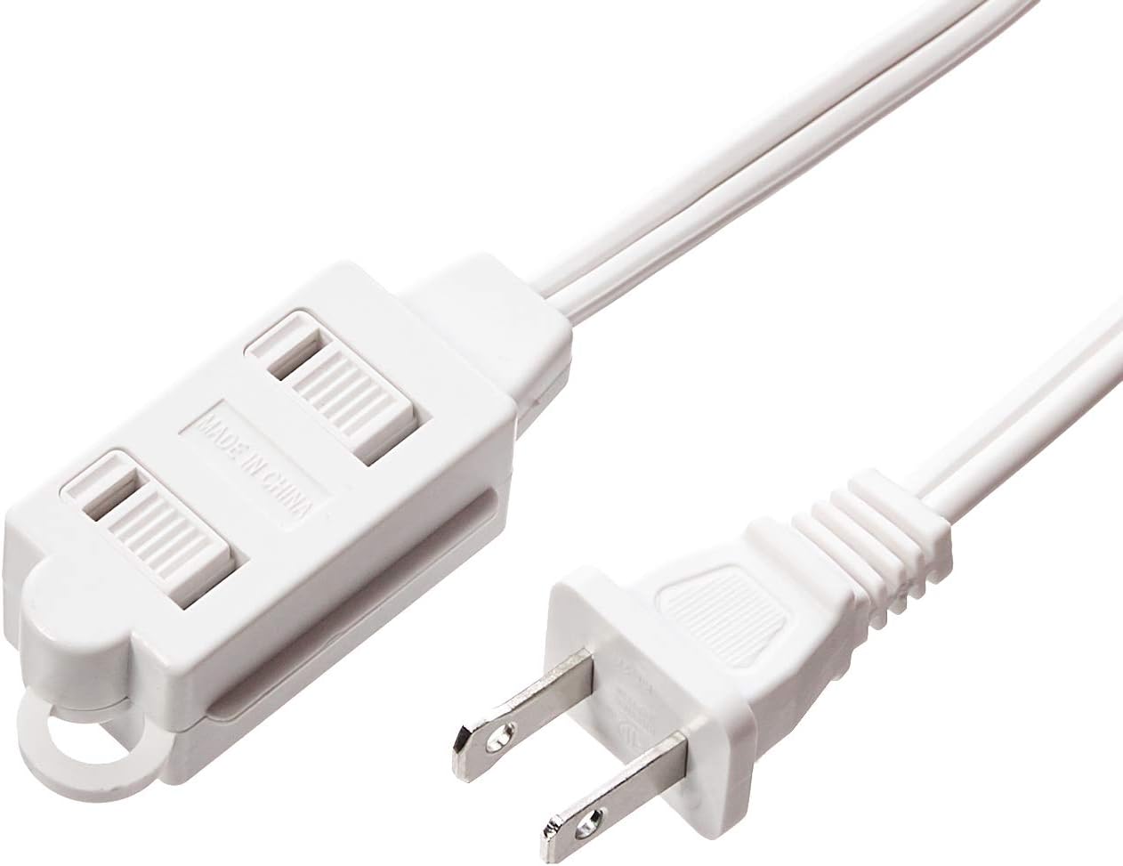 Basics Indoor 2 Prong Extension Power Cord Strip - Standard Plug, 3 Foot, Pack of 2, White - - 