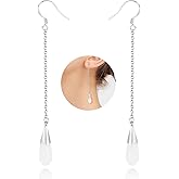 VDKIDKT Cat's Eye Stone Dangle Earrings, Natural White Opal Earrings, Silver Dangling Earrings for Women, Handmade Threader Earrings Christmas Gift (Dangle- White)