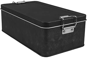 JECOMPRIS Rectangular Metal Storage Box with Lid Airtight Tin Container for Cookies Candies and Snacks