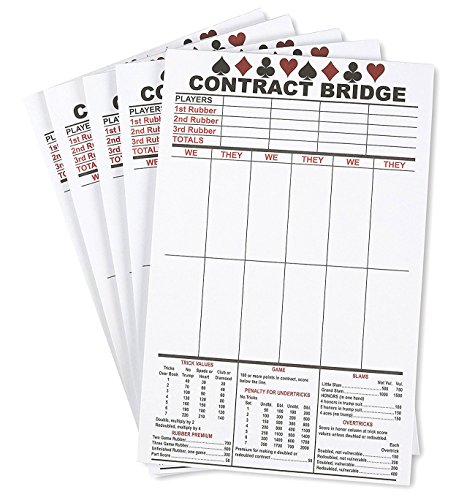 Bridge Score Card - 5-Pack Contract Bridge Score Notepads, 250 Sheets Total, 5.5 x 8.5 inches