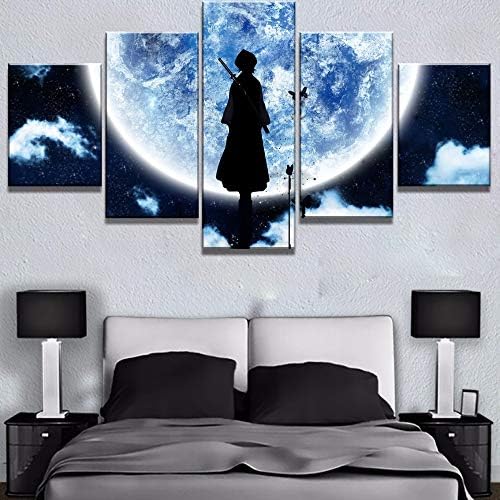 Kljdfks 5 Panel Canvas HD Print Large Bleach Moon Anime Poster Paintings Wall Art for Home Decorations Wall Decor,A,30×50×2+30×70×2+30×80×1