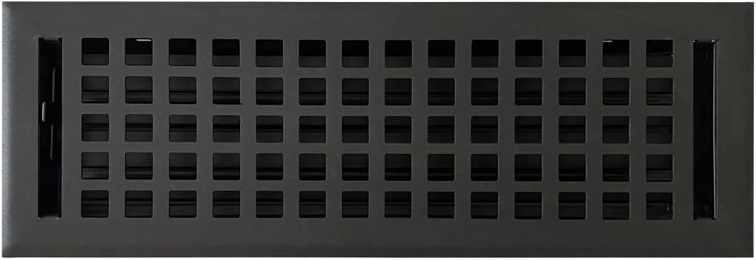 Registers, Grilles & Vents - Empire Register Co, Vent Cover - 4x14 inch, Square Design, Textured Black Finish, Heavy Duty Floor Vent Covers, Metal Damper Attached. Vent Covers for Home Floor only.