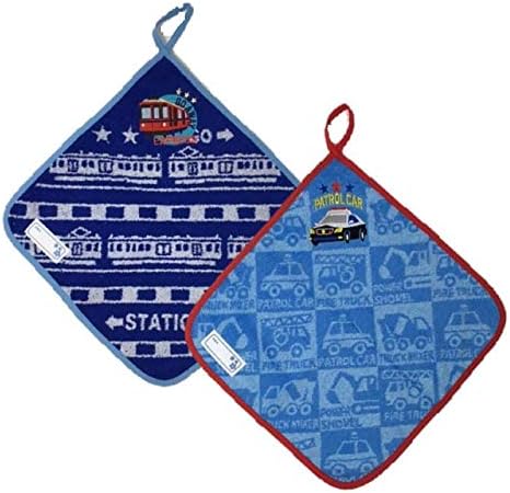 Pkpohs ループタオル アソート かわいい まとめ買い 通園 ループ付き タオル ハンカチ 子供用 のりもの2枚セット