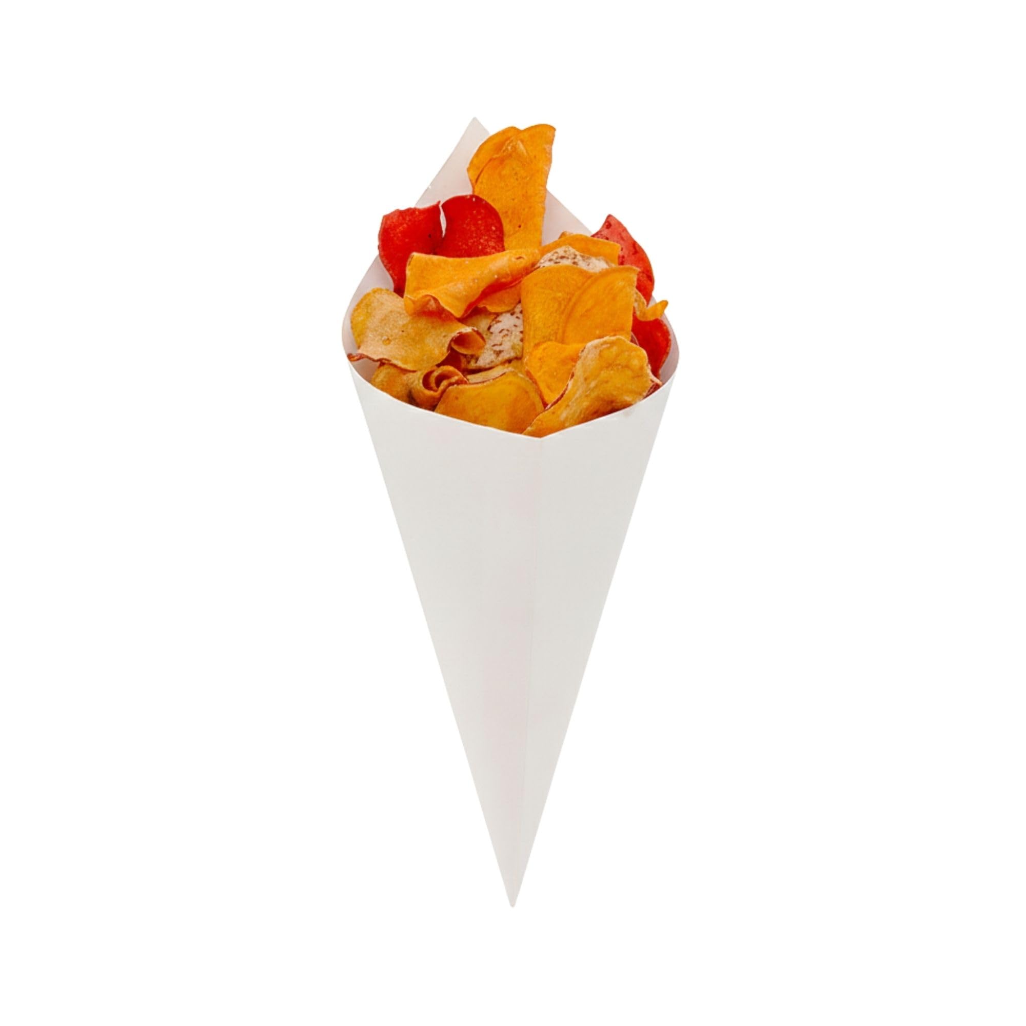 Photo 1 of Restaurantware Conetek 10-Inch Eco-Friendly White Finger Food Cones: Perfect for Appetizers - Food-Safe Paper Cone - Disposable and Recyclable - 100-CT