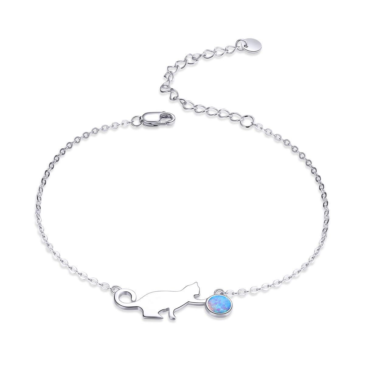 NewL 925 Sterling Silver Naughty Cat Opal Link Bracelet for Women Luxury Fine Jewelry Female Gifts