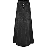 ebossy Women's High Rise Distressed Wash Denim Skirt A Line Swing Maxi Long Jean Skirts