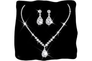 Unicra Bride Crystal Necklace Earrings Set Bridal Wedding Jewelry Sets Rhinestone Choker Necklace Prom Costume Jewelry Set fo