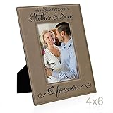 Kate Posh The Love Between a Mother & Son is Forever Engraved Leather Picture Frame, Mother of The Groom, Best Mom Ever, First Mother's Day, Mommy & Me Gifts (4x6-Vertical - Mother & Son)