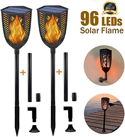 EOYIZW Solar Torch Flame Lights Outdoor Garden Decor, Upgrade 99 LEDs Solar Flickering Path Light- Waterproof LED Solar Tiki Lighting 45"- Solar Stake Lamp for Yard Patio Driveway Landscape-2 Pack