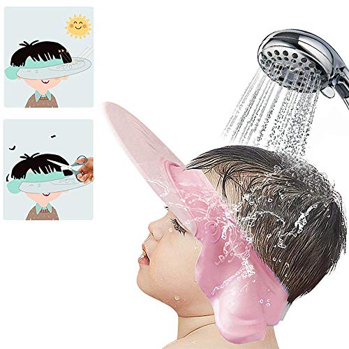 KOBWA Adjustable Bath Visor, Cartoon Soft Silicone Shower Cap Shampoo Protect Hats, Bathing Shampoo Shield Sunshade Cap Visor for Toddler, Baby, Kids, Children, Adults