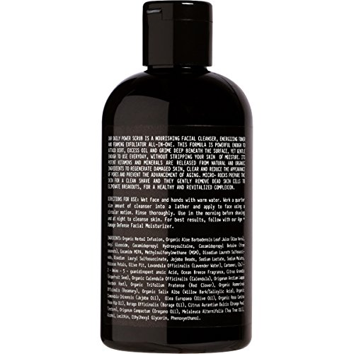 Daily Power Scrub Facial Cleanser For Men - 8 OZ - Face Wash + Energizing Toner + Exfoliating Scrub All-In-One - Natural & Certified Organic Ingredients