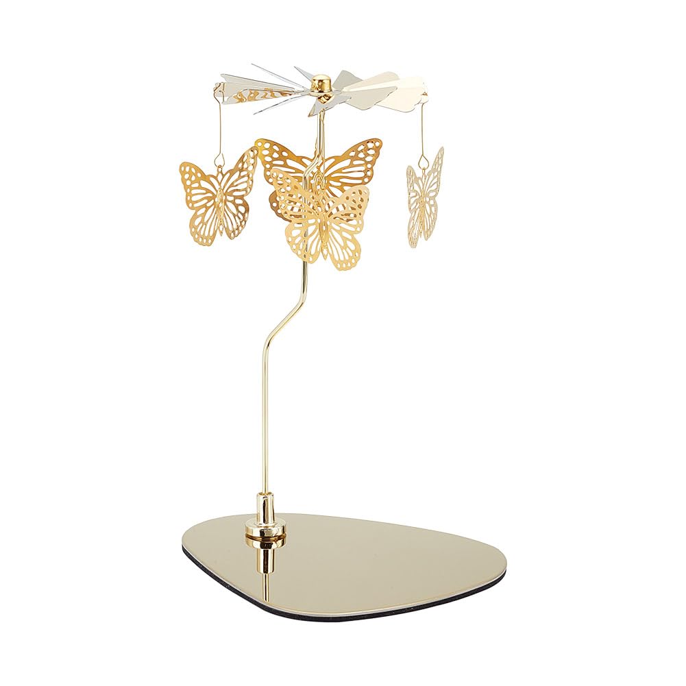 DELORIGIN Spinning Candle Holder with Tray Butterfly Gold Carousel Candle Spinner Windmill Rotating Metal Tea Light Candle Holder Candlestick Ornament for Table Centerpiece Home Party Wedding Decor