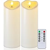 Raycare 8"x3" Outdoor Waterproof Flameless Candles with Remote and Timer, Battery Operated LED Electric Fake Pillar Candle for Christmas Home Wedding Decor, Ivory White, Set of 2