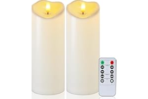 Raycare 8"x3" Outdoor Waterproof Flameless Candles with Remote and Timer, Battery Operated LED Electric Fake Pillar Candle for Christmas Home Wedding Decor, Ivory White, Set of 2