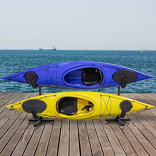 RaxGo Freestanding Kayak Rack with Wheels, Storage for TwoKayak, SUP