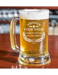 PersonalizedÂ Beer Glass - Custom Engraved Beer Mug, Pint Glass, Pilsner Glass, Pitcher. | Add your own Engraved Text - Vintage Design (Beer Mug 16oz)