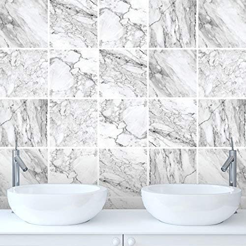 Wall Genie Marble Tile Stickers Transfers for Kitchen, Bathroom - 200mm x 200mm - M1/200 (Pack of 6)