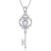 LONAGO Key Pendant Necklace with Birthstone Key Necklace Gift for Women