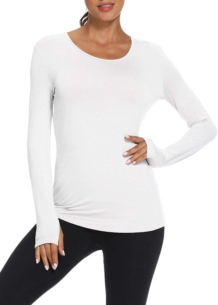 Mippo Long Sleeve Workout Shirts Yoga Athletic Tunic Tops with Thumb Hole at  Women’s Clothing store