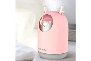 HOPEME Cute Pet Humidifier with Two Spray Modes, 300ml Water Tank Lasts Up to 10 Hours, 7 Color LED Lights Changing, Waterles