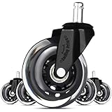 Rollerblade Replacement Office Chair Casters - By Smiling Prime: (Set Of 5) Universal Fit Desk Chair Wheels - Heavy Duty 3 Inch Tire For Smooth And Quiet Rolling - Safe For All Floors And Carpets