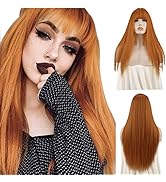 Sofeiyan Orange Long Straight Wig with Bangs 26 inches Synthetic Hair Replacement Wigs Heat Resis...
