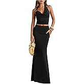 MakeMeChic Women's Party Skirt Sets Two Piece Set Going Out Halter Tops and Maxi Skirt