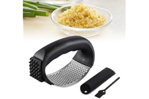 KRUGGO Upgraded Garlic Press Rocker, 2024 New Stainless Steel Garlic Presser, Garlic Mincer Crusher Masher with Peeler and Cleaning Brush, Garlic Chopper for Smash Garlic Kitchen Gadgets Tools