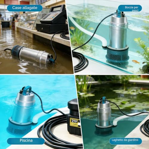 5000L/H Battery Powered Submersible Water Pump with 10m Hose, 5m Connecting Cable, 21V Battery and Charger for Swimming Pool, Water Bed, Garden Irrigation