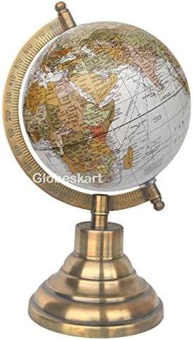 Globeskart Educational/Antique Globe with Brass Antique Arc and Base/World Globe/Home Decor/Office Decor/Gift Item / 5 inches (Ruff Off White)