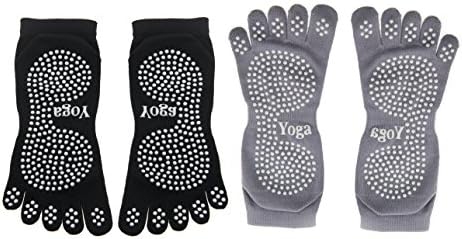 Non-Slip Yoga Socks by Ninjetics - Black and Grey Premium Anti-Odor and Antibacterial with Great Grip