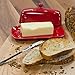Now Designs Stoneware Rectangle Butter Dish with Lid, Red 4.5 x 8 in