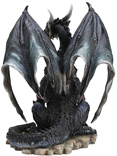 Rare Black Dragon Upon Rock Statue Figurine Sculpture - Thumbnail 3