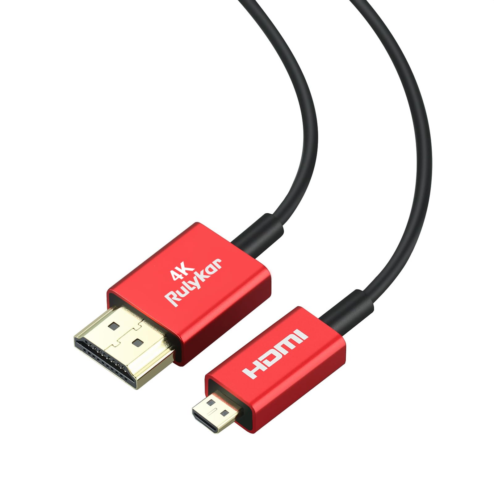 Rulykar 4K Micro HDMI to HDMI 6.6FT/2M, Ultra High Speed 48Gbps, Ultra Thin HDMI Cord Φ2.5mm, 4K@60Hz, Compatible with 7 6 5 A6000 A6300 Camera B500 3 Pro Raspberry Pi 4