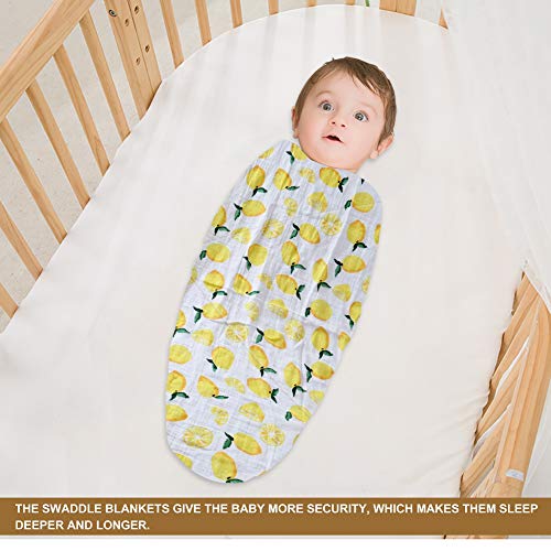 Boy and Girl 100% Cotton Swaddle Blanket, Cute Baby Bamboo Muslin Blankets for Large Size 47 x 47 inches (Lemon)