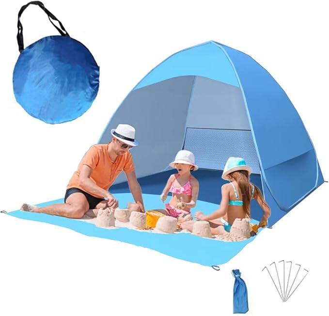 Pop Up Tent for 3-5 Persons Beach Sun Shade Tent, Large Size Quick Open Sun UV Protection Tent 200 x165 x130cm (Large)