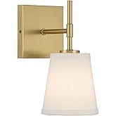 Minka Lavery 29411 5.75 in. 1-Light Soft Brass Sconce with White Linen Shade, No Bulb Included
