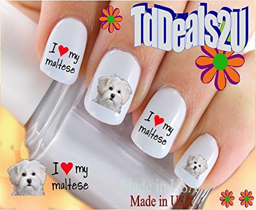 Dog Breed - Maltese I Love my Maltese Nail Decals - WaterSlide Nail Art Decals - Highest Quality! Made in USA