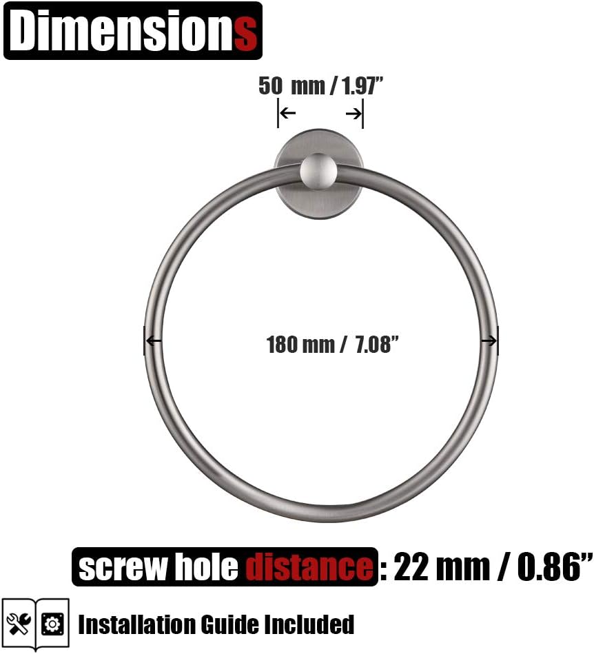 JQK Towel Ring, 304 Stainless Steel Hand Towel Holder for Bathroom, Brushed Finished Wall Mount, TR130-BN: Home & Kitchen