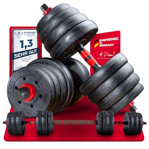 Sportstech 2in1 innovative Hanteln AH150 | Kurzhanteln & Langhantel | Hanteln Set mit 20/30/40kg | Hantelset verstellbar mit Sternverschluss + langes 